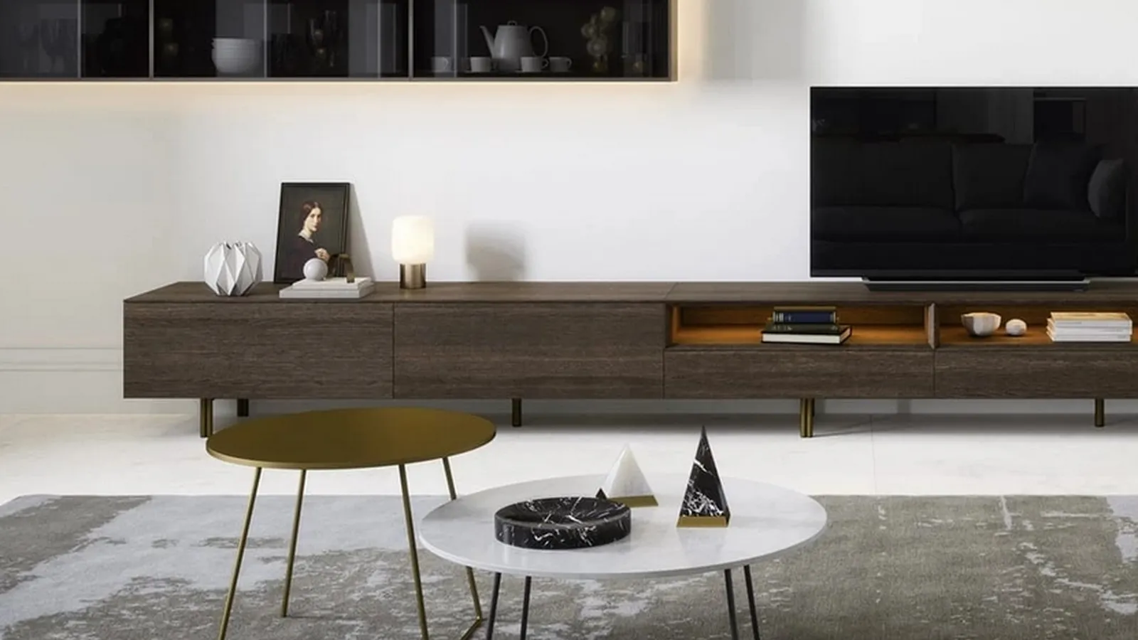 Tavolino rotondo in marmo o laccato Orbis di Novamobili