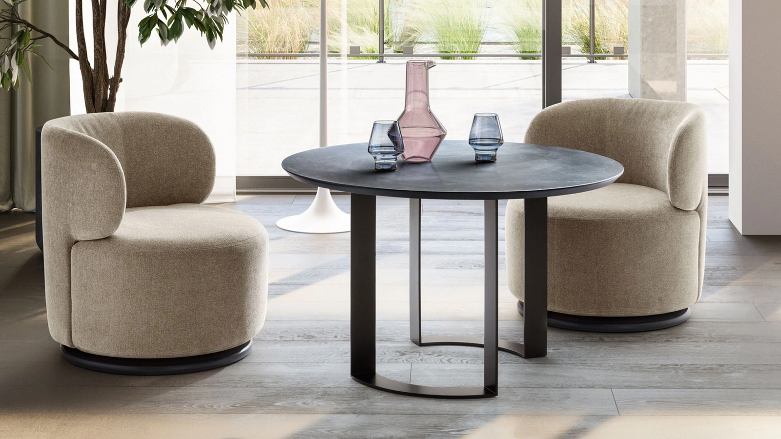 Tavolino Otto Breakfast in cemento spatolato di Twils