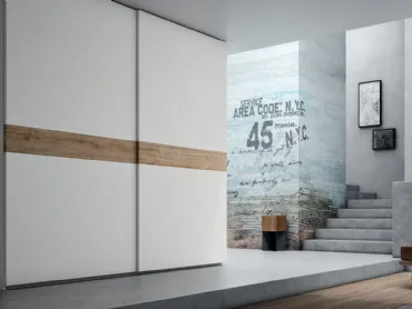 Armadio Dolly DB111 in laccato bianco con fascia centrale in Rovere Nodato di Maronese Acf