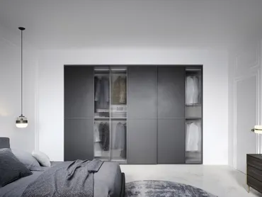 Armadio Layer con anta scorrevole in laccato opaco e vetro cannettato di Novamobili