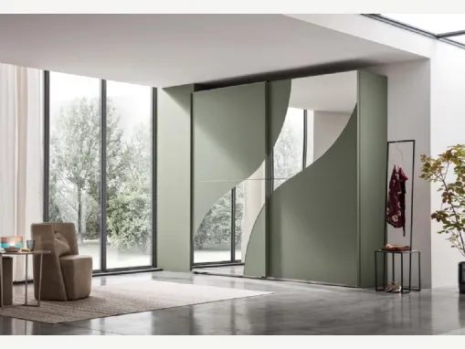 Armadio con anta scorrevole Tenda in laccato Verde palude con decorazione a onda di Maronese Acf