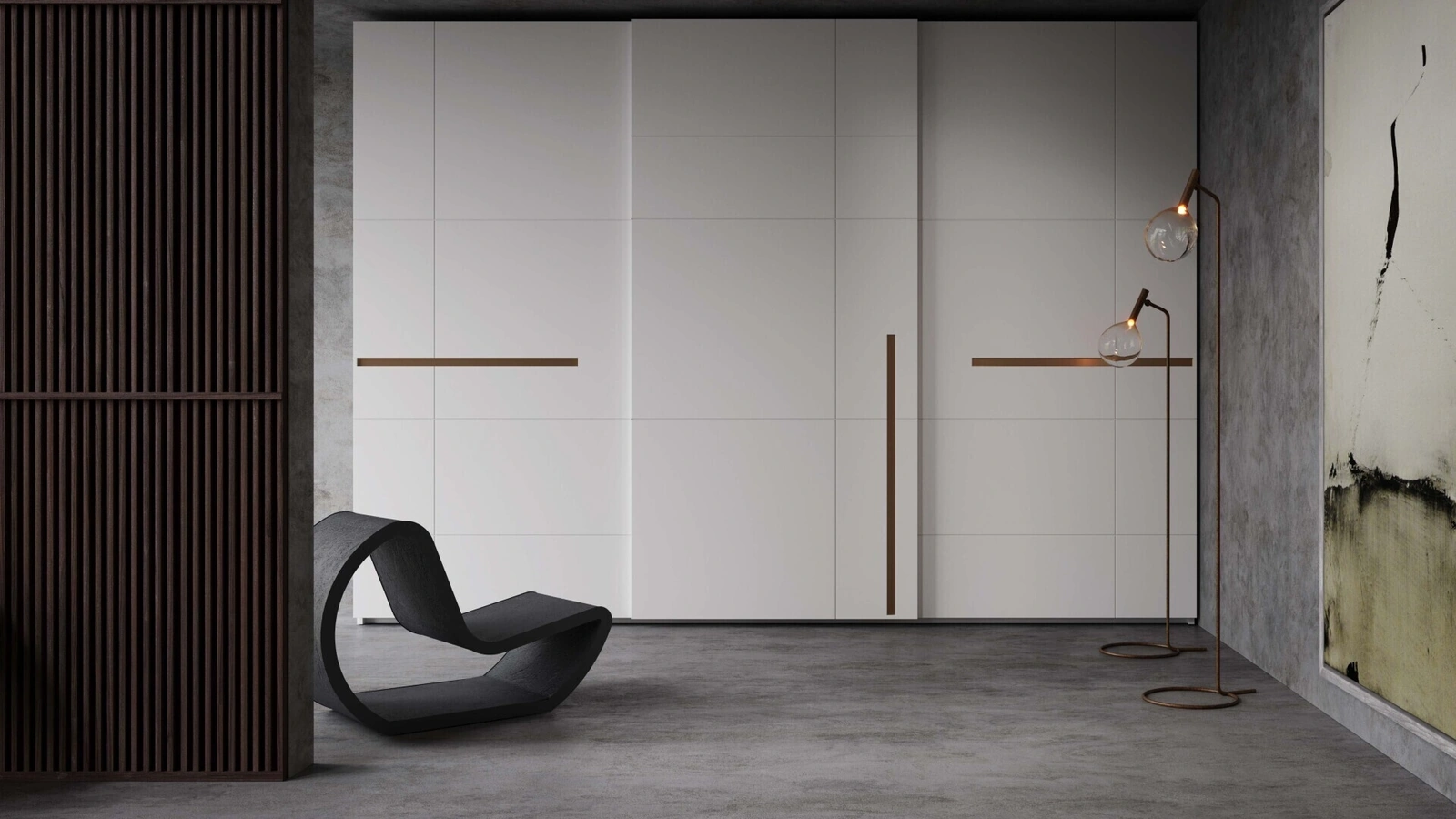 Armadio laccato bianco con inserti in bronzo Prestige 3 ante scorrevoli di Voltan