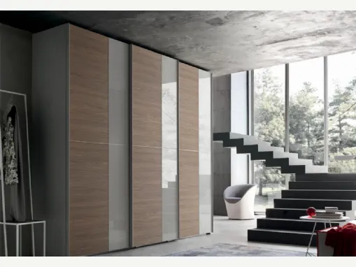 Armadio Zen DU152 in melaminico Rovere Avena, laccato Magma opaco con Vetro Laccato Magma di Maronese Acf
