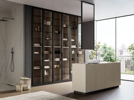 Mobile da Bagno a terra in laccato opaco canapa Major 02 di Birex