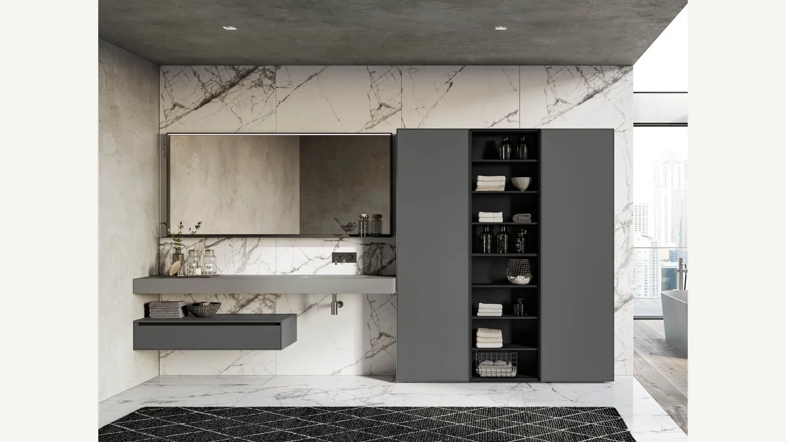 Mobile da Bagno sospeso in laccato opaco micalizzato piombo Traccia 02 di Birex
