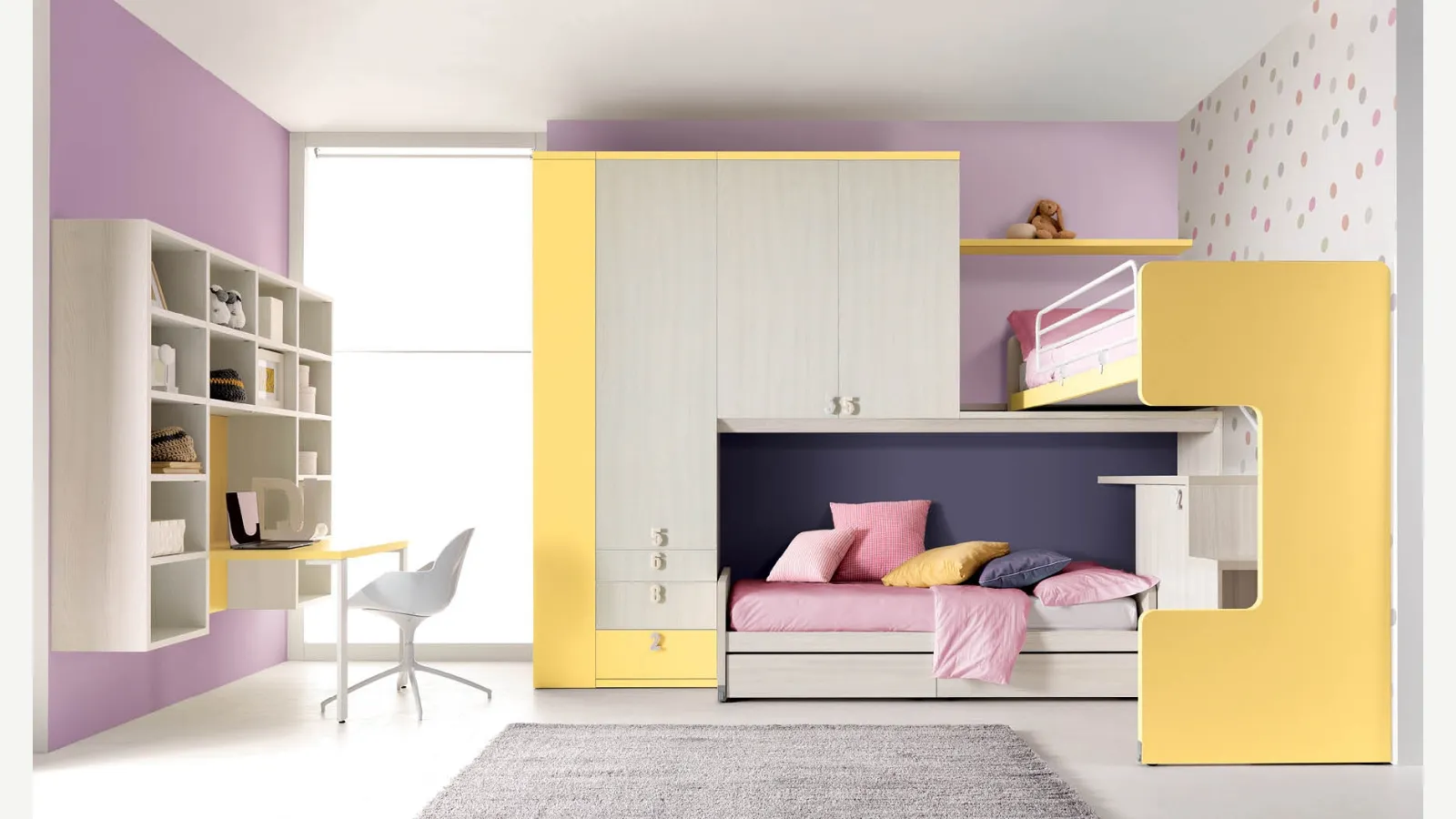 Cameretta angolare in melaminico e laccato Alpha Letto a Soppalco E050 di Doimo Cityline