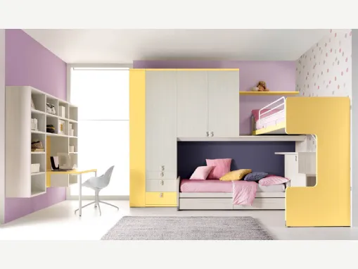 Cameretta angolare in melaminico e laccato Alpha Letto a Soppalco E050 di Doimo Cityline