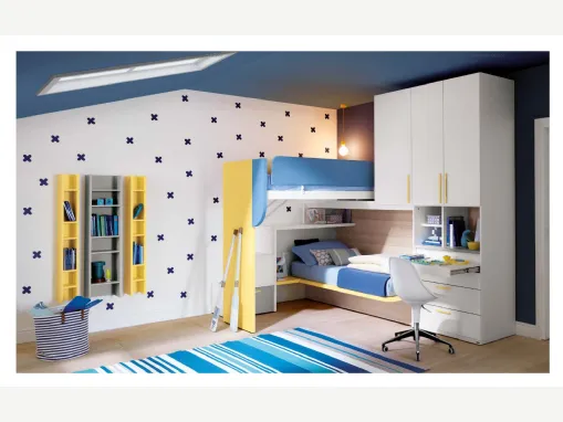 Cameretta in melaminico Alpha Letto a Soppalco E070 di Doimo Cityline