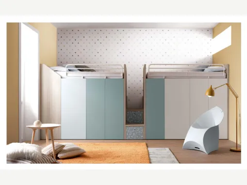 Cameretta con due letti singoli Alpha Letto a Soppalco G020 di Doimo Cityline