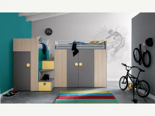 Cameretta angolare Alpha Letto a Soppalco G030 di Doimo Cityline