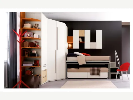 Cameretta salvaspazio Alpha con secondo letto estraibile Letti singoli Composizione H050 di Doimo Cityline