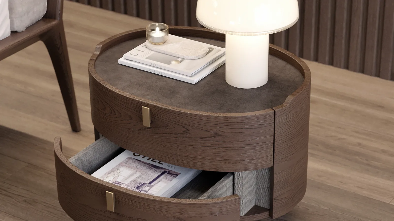 Comodino Kalè Rovere Moka di Olivieri