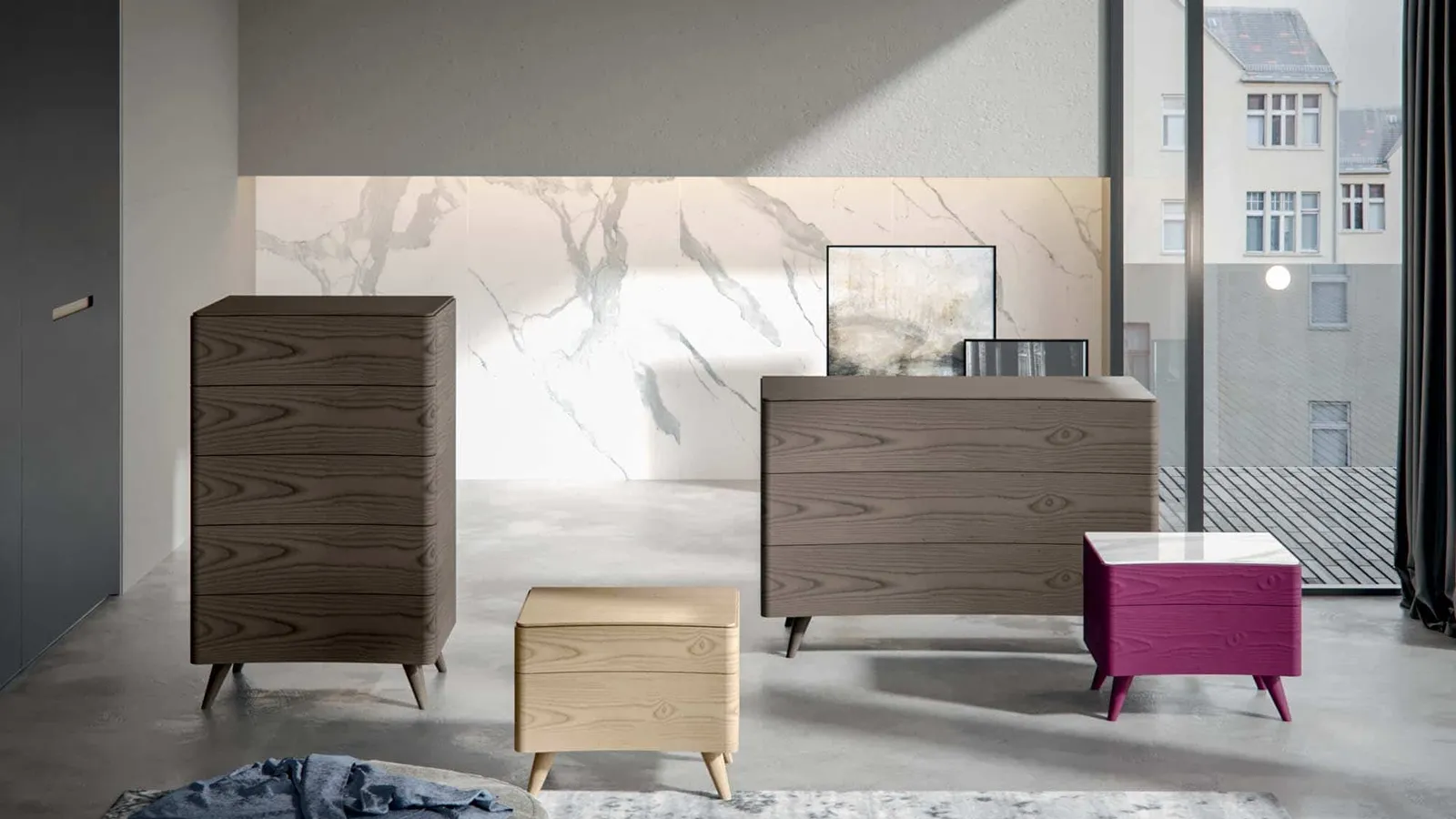 Gruppo Notte Plano in legno con piedini di Veneran