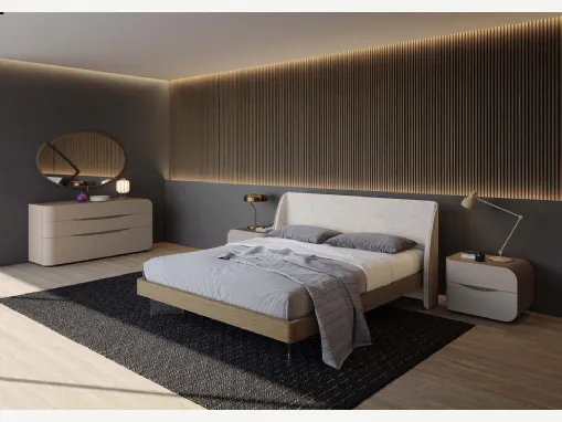 Letto in legno di quercia con imbottitura frontale in velluto e piedini in vetro Eikon di Voltan