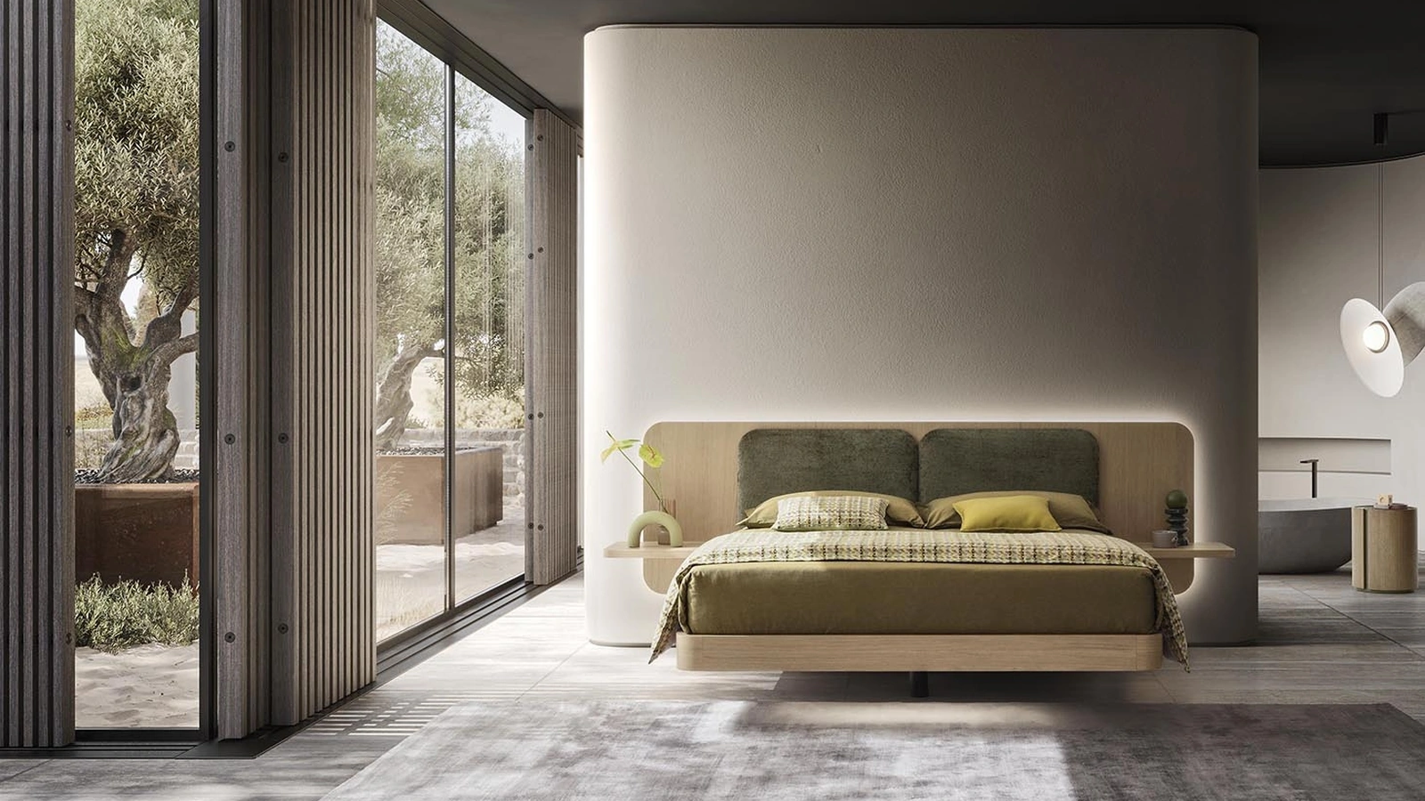 Letto sospeso in laccato con testiera Grand Voile di Alf Da Frè