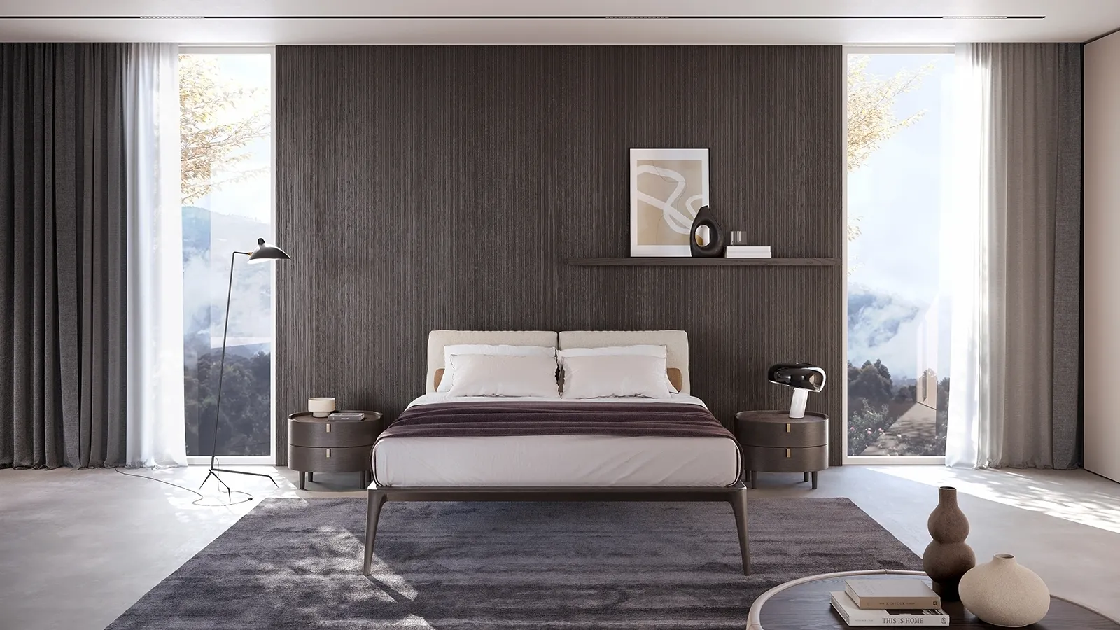 Letto Kalè Rovere Carbon con cuscini imbottiti di Olivieri