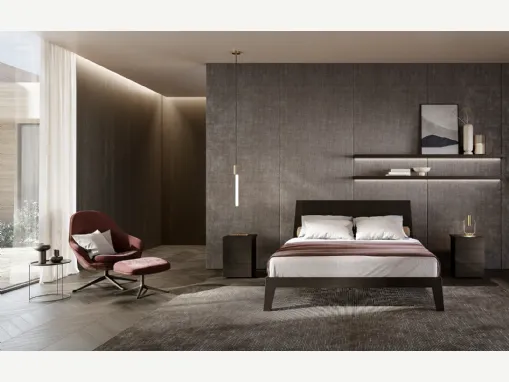 Letto con testiera Leonardo in Rovere Carbon di Olivieri