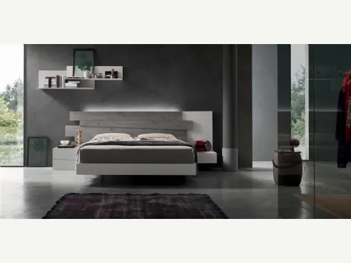 Letto Scudo giroletto melaminico con testiera boiserie di doghe in Rovere di Maronese Acf