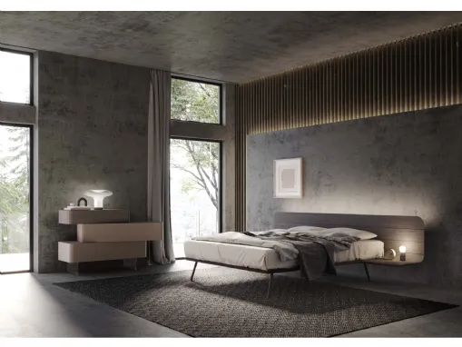 Letto con testiera No-vo Quercia Carbone di Voltan
