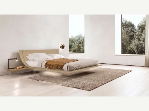 Letto di design Aqua in essenza rovere seppia con testiera di Presotto