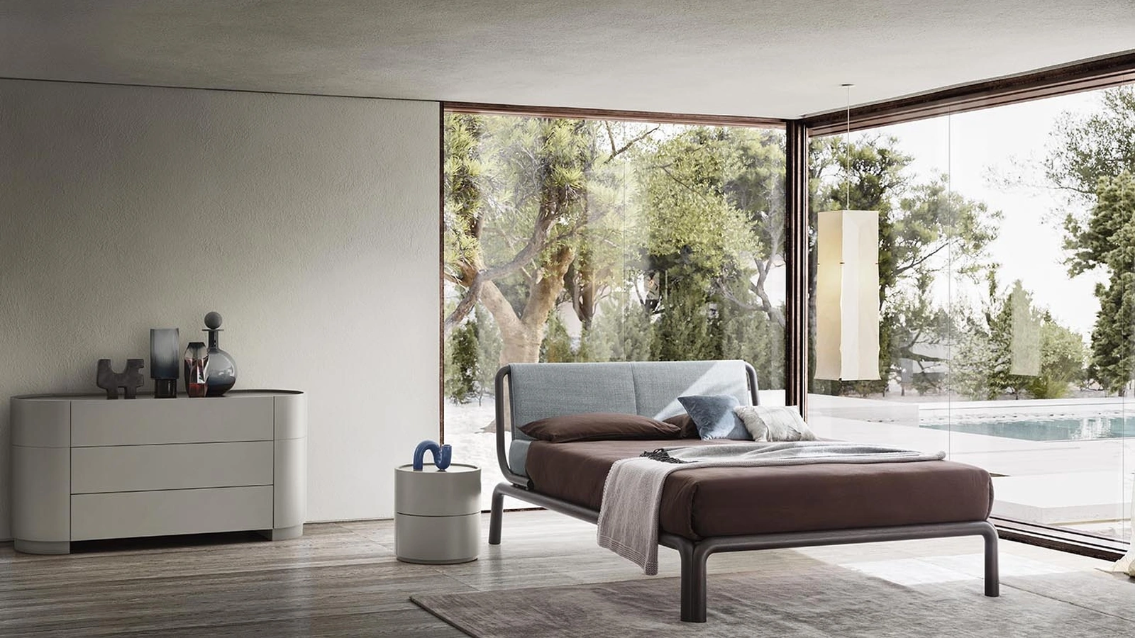 Letto in legno massello e tessuto Rovì di Alf Da Frè