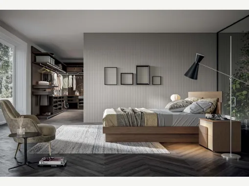 Letto in rovere tobacco con testiera e box contenitore Self di Veneran