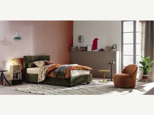 Letto Singolo in tessuto con testiera trapuntata Max Capitonné di Twils