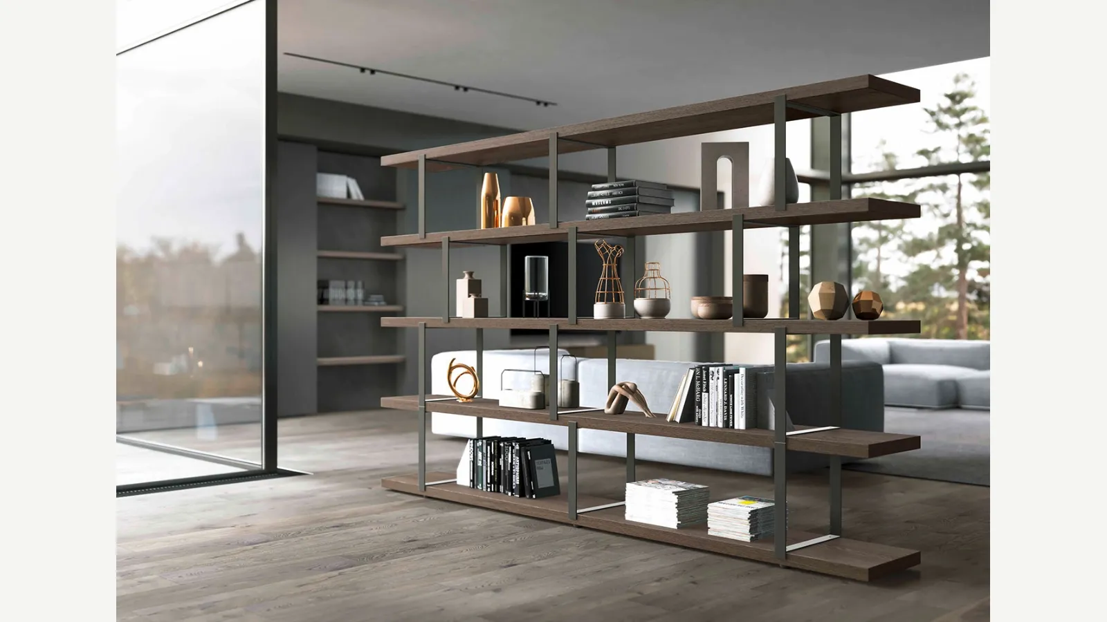 Libreria divisoria New York in Rovere Grigio di Olivieri