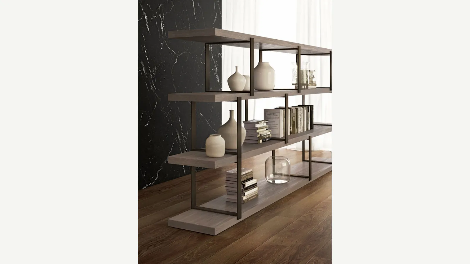 Libreria divisoria New York in Rovere Grigio di Olivieri