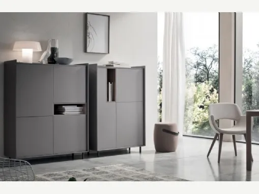 Madia Alta Laila LA003 e LA004 in melaminico Rovere Avena, Grafite e laccato magma opaco di Maronese Acf