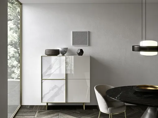 Madia Alta Match in laccato lucido e ceramica con piedini in metallo di Presotto