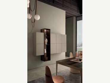 Mobile sospeso I-ModulART 06 in laccato opaco con colonna a giorno in legno di Presotto