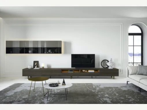 Parete Attrezzata Box 18 Rovere Terra e vetro di Novamobili
