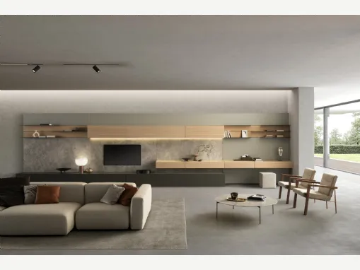 Parete Attrezzata I-ModulART 01 in laccato opaco e legno di Presotto