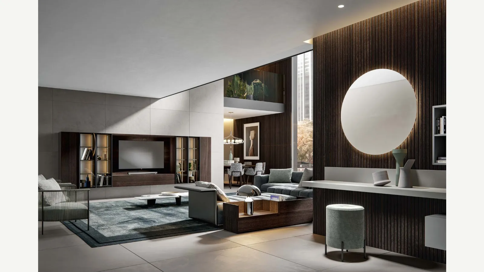 Parete Attrezzata Modulo 02 in Rovere Termocotto con Vetrine di Veneran