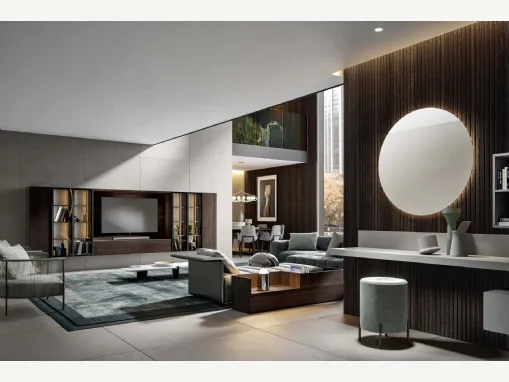 Parete Attrezzata Modulo 02 in Rovere Termocotto con Vetrine di Veneran