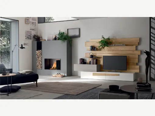 Parete Attrezzata Scuderia SC1001 in laccato e legno di Rovere di Maronese Acf