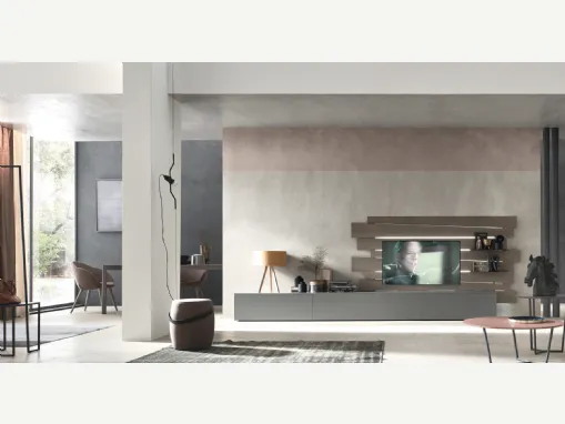 Parete Attrezzata Seta Scuderia SA2223 in laccato opaco Magma e impiallacciato Rovere Grigio di Maronese Acf