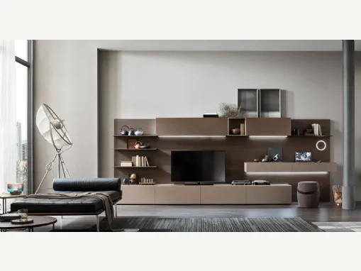 Parete Attrezzata Seta Unix SU2115 in melaminico Rovere Thea e laccato opaco Terra, Bronzo di Maronese Acf