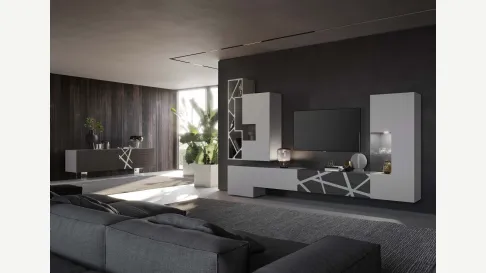 Parete Attrezzata Soggiorno Bassorilievo 55 Titanio di Voltan