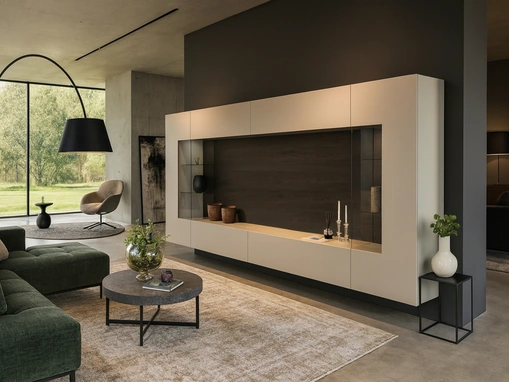 Parete Attrezzata Soggiorno con schienale Carbone di Voltan