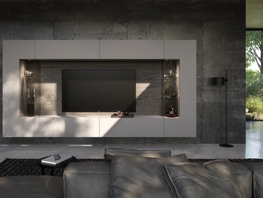 Parete Attrezzata Soggiorno con schienale dietro vetrine di Voltan