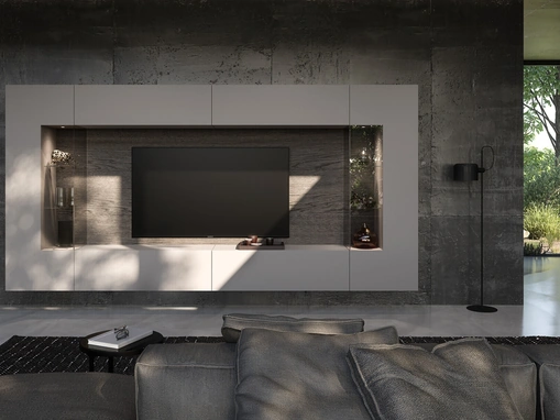 Parete Attrezzata Soggiorno con schienale dietro vetrine di Voltan