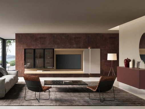 Parete Attrezzata Soggiorno Lucifer con schienale Quercia di Voltan