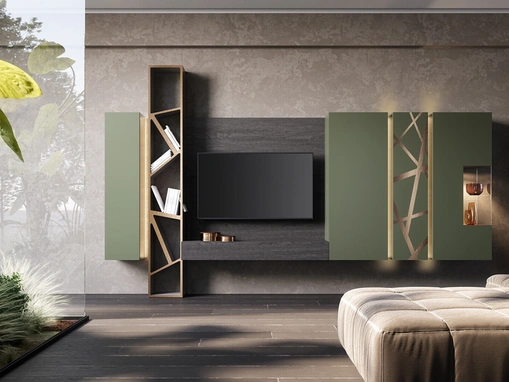 Parete Attrezzata Soggiorno Verde Prussia di Voltan