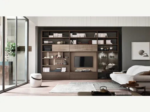 Parete Attrezzata Spalla SA2221 in melaminico Rovere Thea e laccato opaco Terra di Maronese Acf