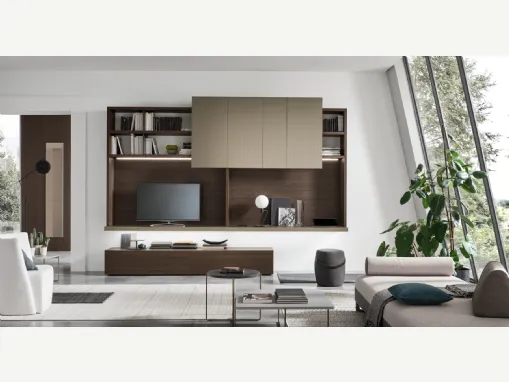 Parete Attrezzata Unix Spalla SU2125 in melaminico Rovere e laccato opaco Nichel di Maronese Acf