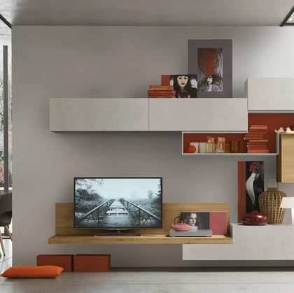 Parete Attrezzata Unix Comp SU2224 Melaminico cemento Bianco e Impiallacciato Miele di Maronese