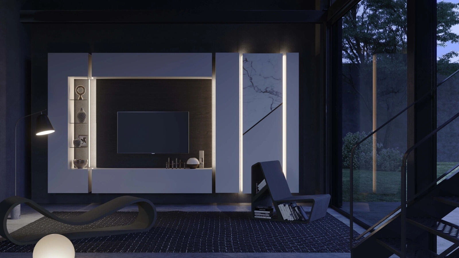 Parete Attrezzata Soggiorno Alicante con led di Voltan