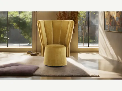 Poltroncina in tessuto con schienale alto trapuntato Vivì di Calia